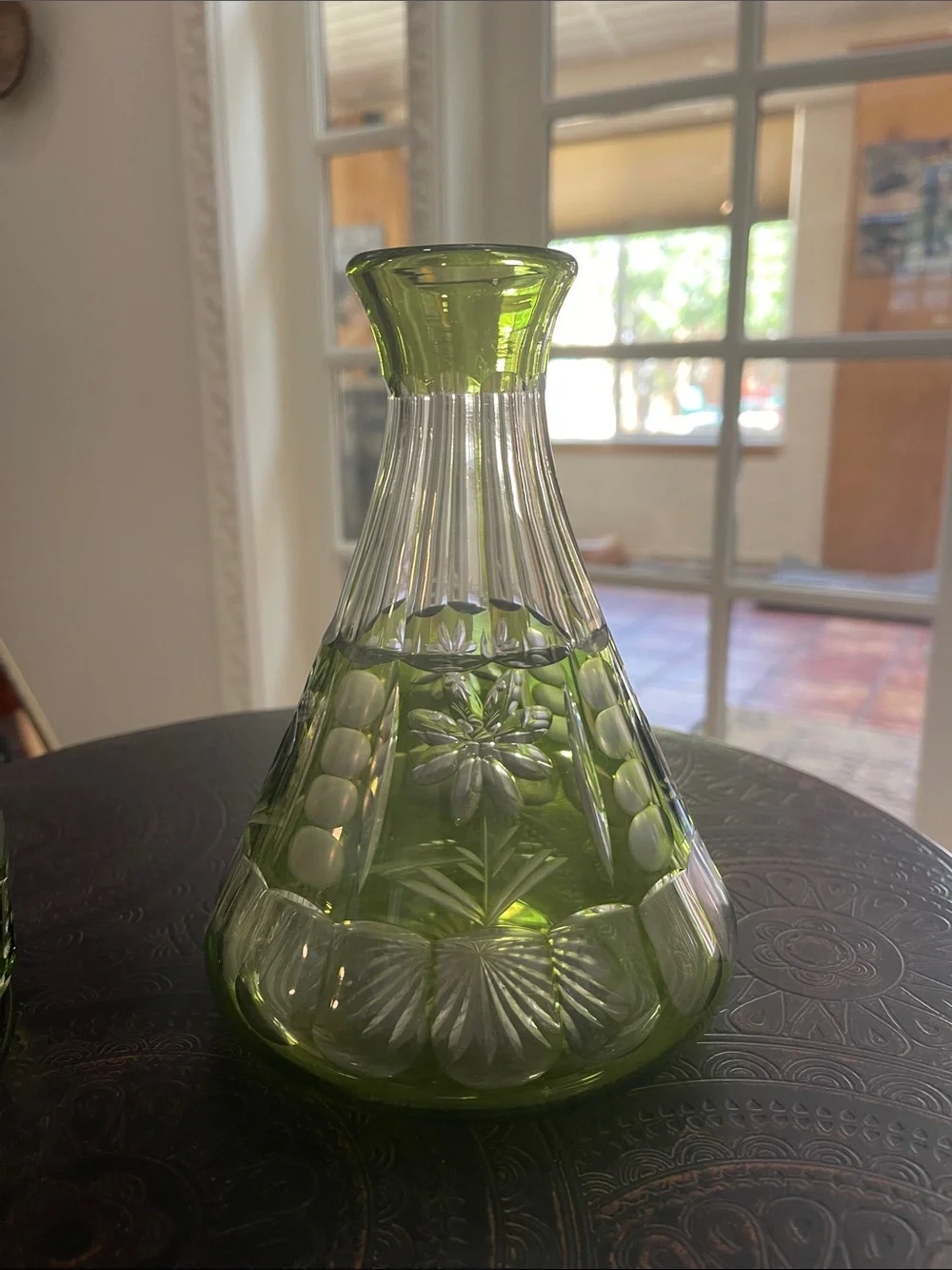 Antique Green Tumble Up Uranium Glass Decanter